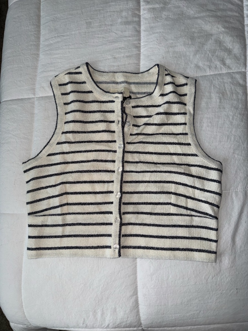 Navy and white striped button tank top